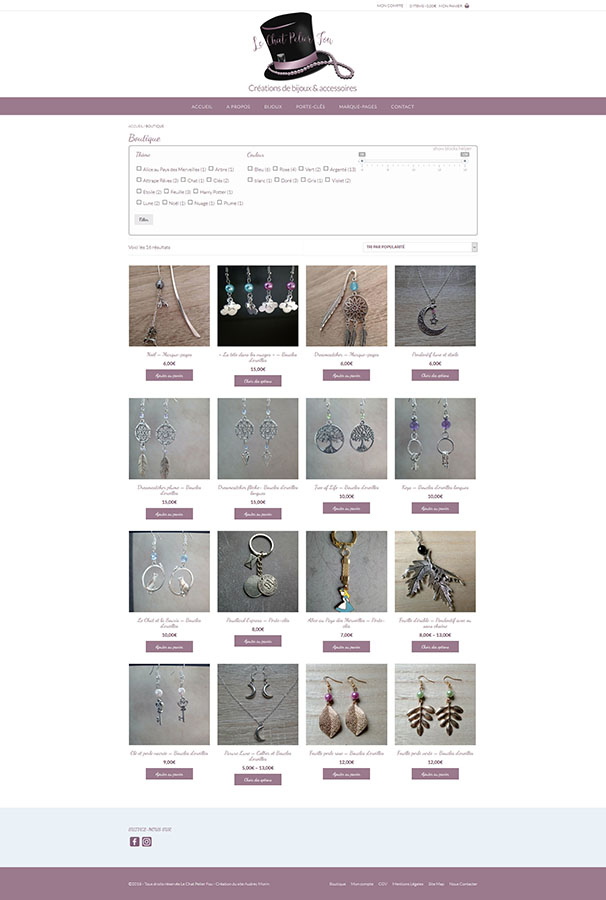 Screenshot page boutique