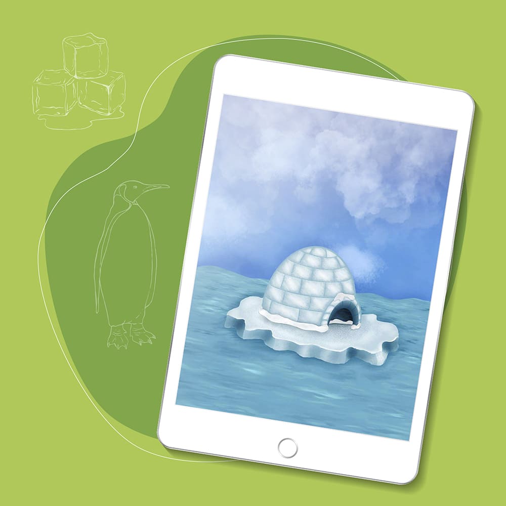 dessin d'un igloo sur l'eau